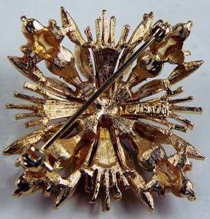 Vintage Signed LISNER Gold Tone Faux Pearls Maltese Cross Classic Pin 