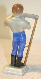 Vintage Herend c1944 Porcelain Figurine Boy w/ Scythe  