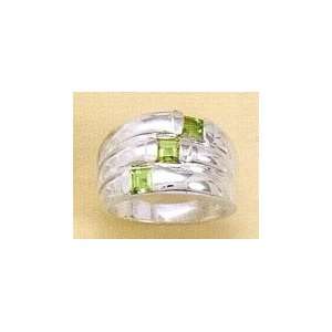  Peridot Polished Sterling Silver Ring, 7/16 in wide 3 Row 