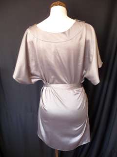 Gray Jeweled sequin Beaded Babydoll Satin Tunic Dress M  