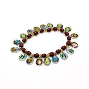 Beaded Bracelet, Catholic Saints Womens, Saints Charms, Brown Beads 