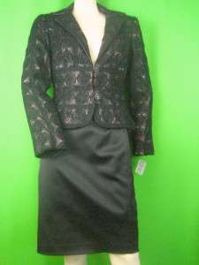 KAY UNGER  Black Lace Silk NEW Evening Skirt Suit 4 