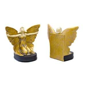  Ukm Gifts Art Nouveau Fairy Wings Angel Bookends Gilt 