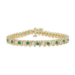  Emerald and Diamond Tennis Bracelet  18K Yellow Gold   1 