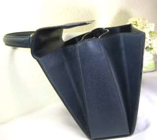 Vintage CELINE Navy Blue Leather Kelly Hand Bag Made in Italy  
