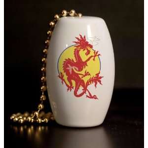 Asian Sun Dragon Porcelain Fan / Light Pull