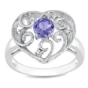 Sterling Silver Tanzanite and Diamond Heart Ring (0.05 cttw, GHI Color 