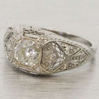 Gorgeous Vintage Estate 14K White Gold Round Diamond Engagement Ring 