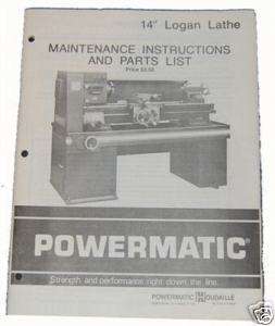 Logan 14 Lathe Maintenance Instructions & Parts Manual  