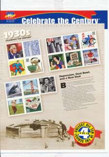 Celebrate the Century USPS Stamps   Complete Set of 10   Brand New and 