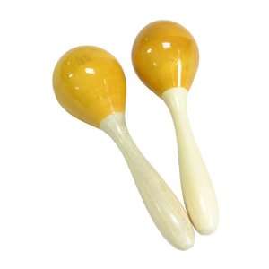  Egg Shaker W/ Handle, Wooden Pair Yellow Musical 