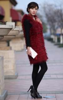   Fox Fur Long Vest Red Womens New arrivals Hot Fashion Promotion  