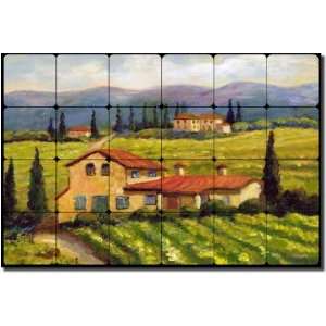the Vineyards by Joanne Morris   Tuscan Landscape Tumbled Marble Tile 
