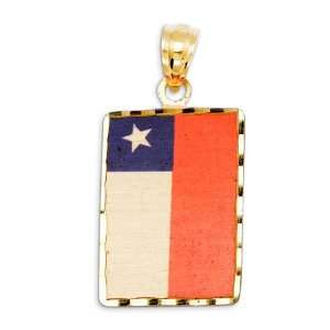  14k Yellow Gold Chile Country Flag Laser Print Pendant 