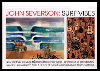 SIGNED Severson Surf Vibes Fender Guitar Surfer Art  
