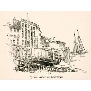  1885 Wood Engraving Joseph Pennell Art Gravesend Coastal 