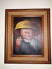 Artistic Interiors Oil on Canvas Painting Wicker Frame Old Man Smoking 