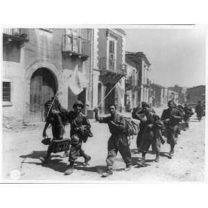   ,trudging,rigged flags,surrender,Messina,Sicily,1943