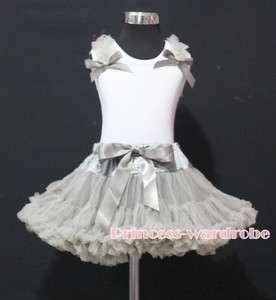 Gray Grey Ashy Pettiskirt with White Pettitop Top in Neutral Ruffle 