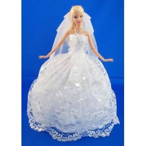  White and Silver Lace Wedding Ball Gown with Veil Made to 