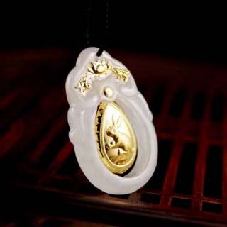 Pure Gold & Natural Jade Chinese Zodiac Rabbit Pendant KN018  