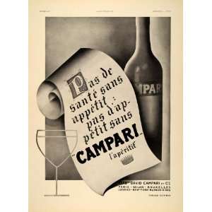  1937 French Ad Campari Aperitif Bitters Jacques Branger 