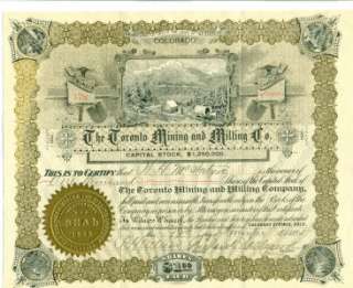 Toronto Gold Mining CO Colorado Stock Certificate  