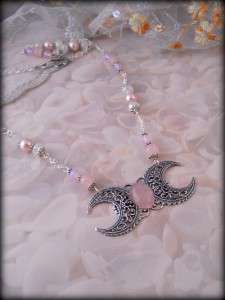 The Enchantress Rose quartz Triple Moon necklace wicca  