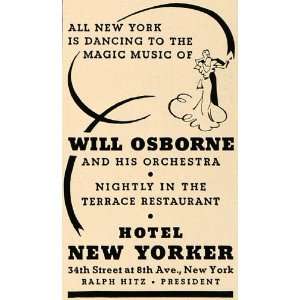  1936 Ad Hotel New Yorker Dancing Music Will Osborne 