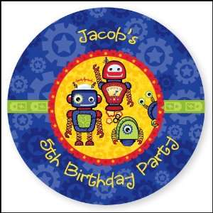   Robots   24 Round Personalized Birthday Party Sticker Labels Office