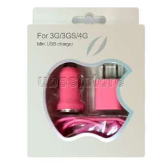 Pink USB 3 in 1 Car Charger+AC Charger+Cable for iphone 3G 3GS 4G U.S 