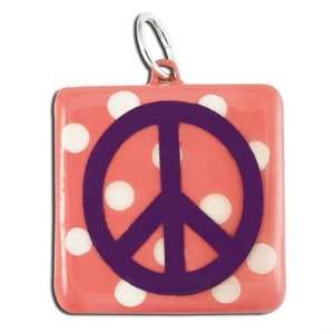  25mm Pink Polka Dot with Purple Peace Ceramic Pendant 