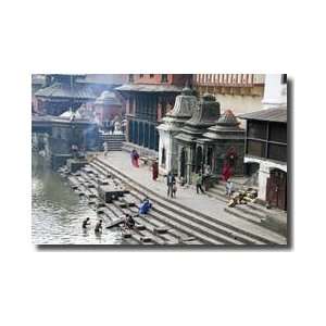 Bathers And Cremation Fire Bakmati River Pashupatinath Temple Complex 