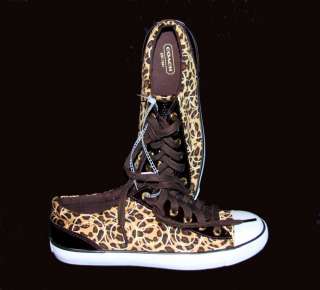 COACH Signature Madison Gema Khaki Patent Leopard Tennis Sneaker Shoes 