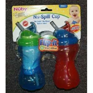 Nuby No Spill 2 pack Flip It Flexi Straw cups BPA FREE 14 Oz 9+ months 