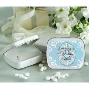 Wedding Favors Blue Dove Design Personalized Glossy White Hinged Mint 