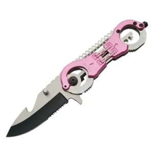  Police Handcuff Assisted Opening Rescue Knife   Pink 