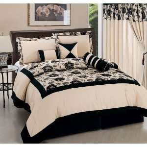  11 Piece King Black and Linen Floral Bed in a Bag Set 