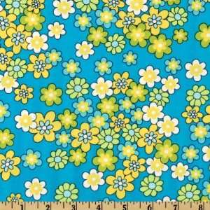  44 Wide Turquoise/Yellow Daisies Feelin Groovy Fabric 