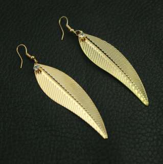 Hot 18K GP Fashion jewelry charm gold long leaf dangle new earring 