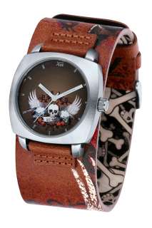 Mens Brown Wide Leather Cuff Tattoo Watch Toxic TX1016  