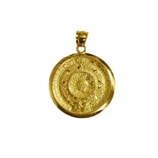14K Yellow Gold Aztec Calendar Satin Charm Pendant  