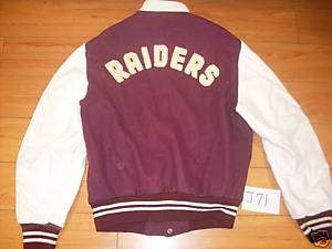 Vintage Letterman Jacket Leather RAIDERS high schoolJ71  