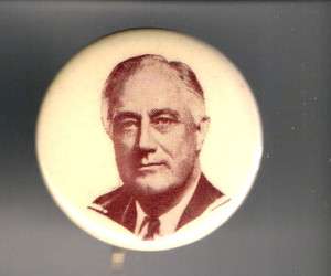   FDR Franklin D. Roosevelt pinback button Rare PORTRAIT + Paper backer