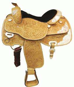 SHOWMAN Fully Hand Tooled Silver Show Saddle 14.5  