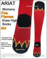 New ARIAT Womens Knee High Boot Socks Red Black Fire Flame Light Thin 