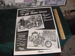  WARRIOR SALES POSTER INDIAN VERTICAL TWIN,Tomorrows motorcycle today