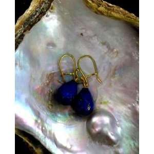  18K GOLD and GENUINE LAPIS EARRINGS~ 