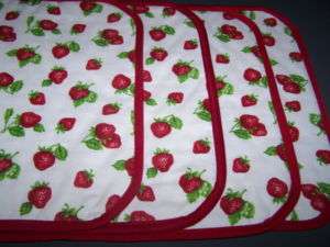 Set of 4 Wild Strawberry Strawberries Quilted Fabric Placemats NEW 