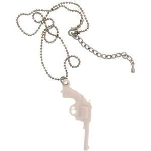  2 Plastic Gun Charm Necklace In White with Silver Finish 